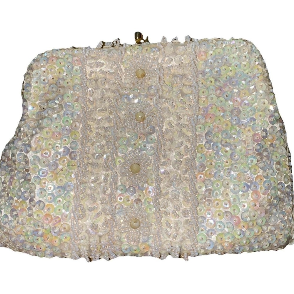 Richere Clutch Women S Beaded Sequin Vtg Kiss Lock Evening bag Purse Wedding